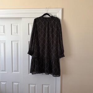 J. Crew Black Geometric Long Sleeve Dress